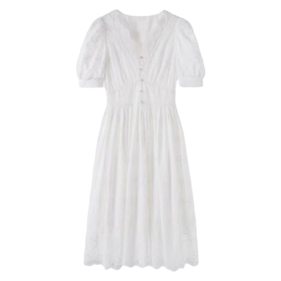 初恋白色甜美风收腰显瘦连衣裙