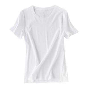 2025年夏季纯白色丝光棉t恤女纯棉短袖宽松白t半袖体恤上衣打底衫