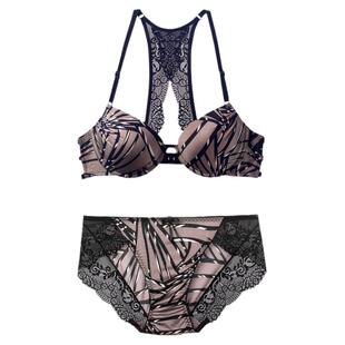 韩国la lingerie美背性感内衣女小胸聚拢前扣式3/4胸罩内裤套装