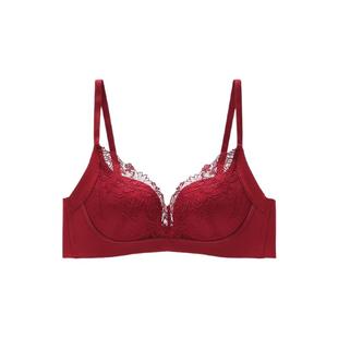 安莉芳品牌玫瑰舒挺杯本命年红色内衣女性感蕾丝套装小胸聚拢文胸