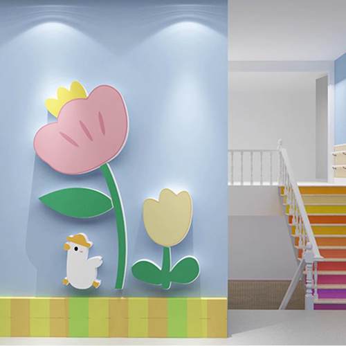 幼儿园环创主题墙成品郁金香托管班文化墙面贴纸中心楼梯扶手形象