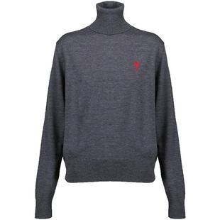Ami Paris 秋冬新品女士红色小爱心刺绣羊毛套头高领针织衫毛衣