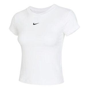 Nike耐克夏季女修身针织短袖刺绣LOGO圆领透气半袖T恤 FV5509-100