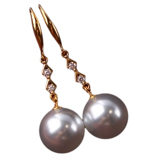 LUCKY STAR圆脸显瘦12mm大颗珍珠耳钩长款耳环耳坠澳白光纯银饰品