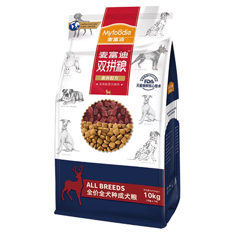 麦富迪狗粮10kg鹿肉双拼全价全犬种通用泰迪金毛天然挑嘴主粮20斤