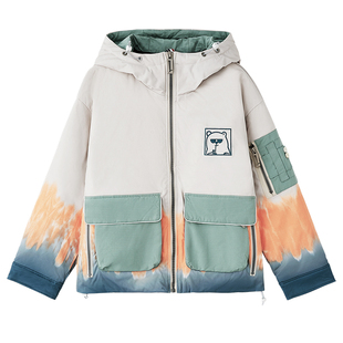 90白鸭绒羽绒衣小个子厚外套刺绣连帽学生设计感工装短款羽绒服女