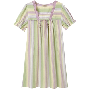 秋鹿方领短袖睡裙女款夏季纯棉女裙短款简约休闲家居短裙夏天薄款