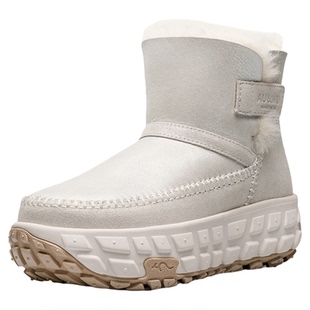 AUMU2026冬季新品舒适轮胎皮毛一体雪地靴女白月光防水保暖中筒靴