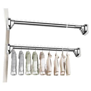 日本不锈钢晾衣杆一整根伸缩免打孔阳台晾衣架浴室撑杆家用挂衣杆