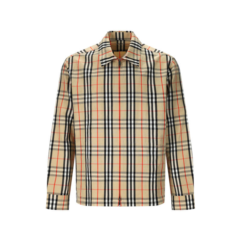 【自营】BURBERRY/博柏利男士徽标刺绣外套式拉链衬衫上衣8129460