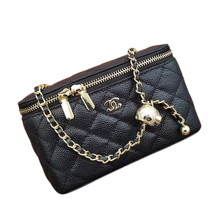 小香风鱼子酱真皮菱格链条包化妆盒子包单肩斜挎轻奢小方包