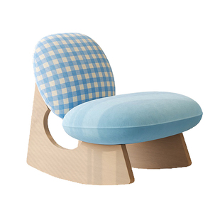 畔所/多巴胺韩式摇摇椅小户型蓝色格子休闲椅设计师款单人沙发椅