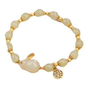 新中式长命锁玉兔手链女款ins高颜值学生手串闺蜜古风生小众礼物