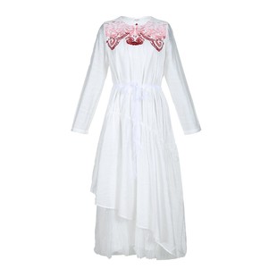 杨丽萍官方原创设计雀云裳民族风国风绣花圆领长袖连衣裙春夏秋