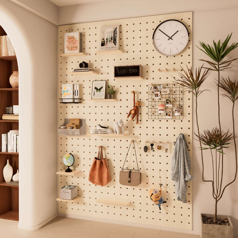 木目iwood定制入户玄关实木绿色洞洞板 木质墙面收纳墙展示置物架