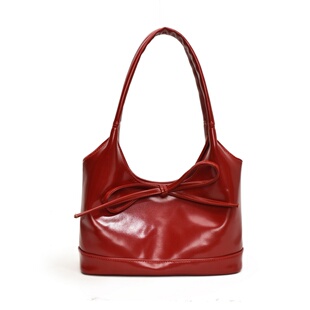 韩版大容量单肩包包女士2025夏季新款红色蝴蝶结托特包通勤手提包