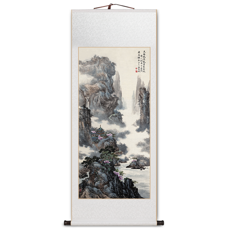 名家山水画卷轴挂画客厅玄关装饰