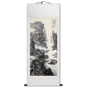 国画名家山水画新中式客厅玄关装饰画卷轴装裱字画办公室茶室挂画