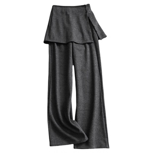 加绒加厚真两件屁帘纯色松紧腰宽松直筒裤微喇阔腿裤女休闲裤Q299