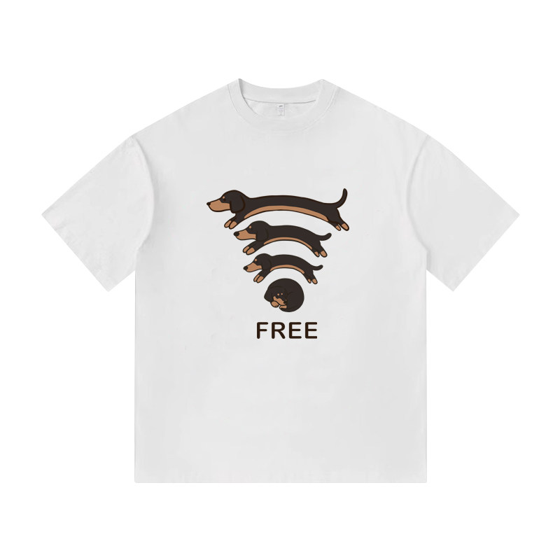 可爱腊肠狗狗短袖趣味小众设计创意纯棉休闲男装T恤夏季宽松衣服