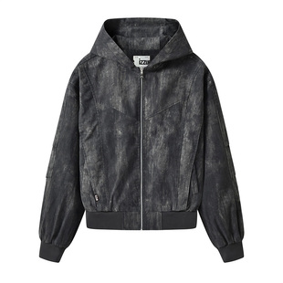 it izzue复古水洗牛仔风男士连帽夹克男生衣服高级感潮流痞帅外套