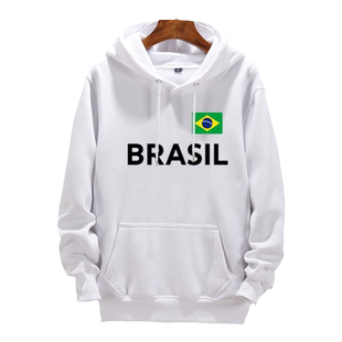 巴西国家队足球运动外套男女连帽卫衣加绒带帽衫套头上衣服Brazil