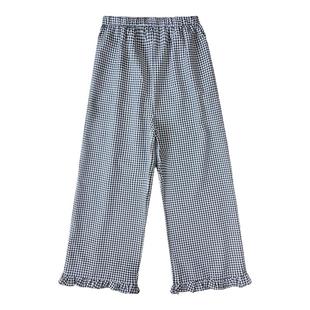 ◆诺初孕妇装◆夏季薄款格子裤抽绳休闲复古慵懒风宽松九分直筒裤