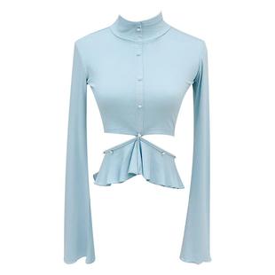 叶落清舞现代舞蹈服装长袖身韵珍珠上衣成人中国古典舞练功形体服