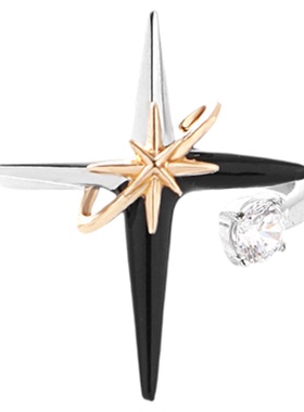 戒指女小众高级轻奢食指戒新款黑金感个性指环十字架原创设计礼物