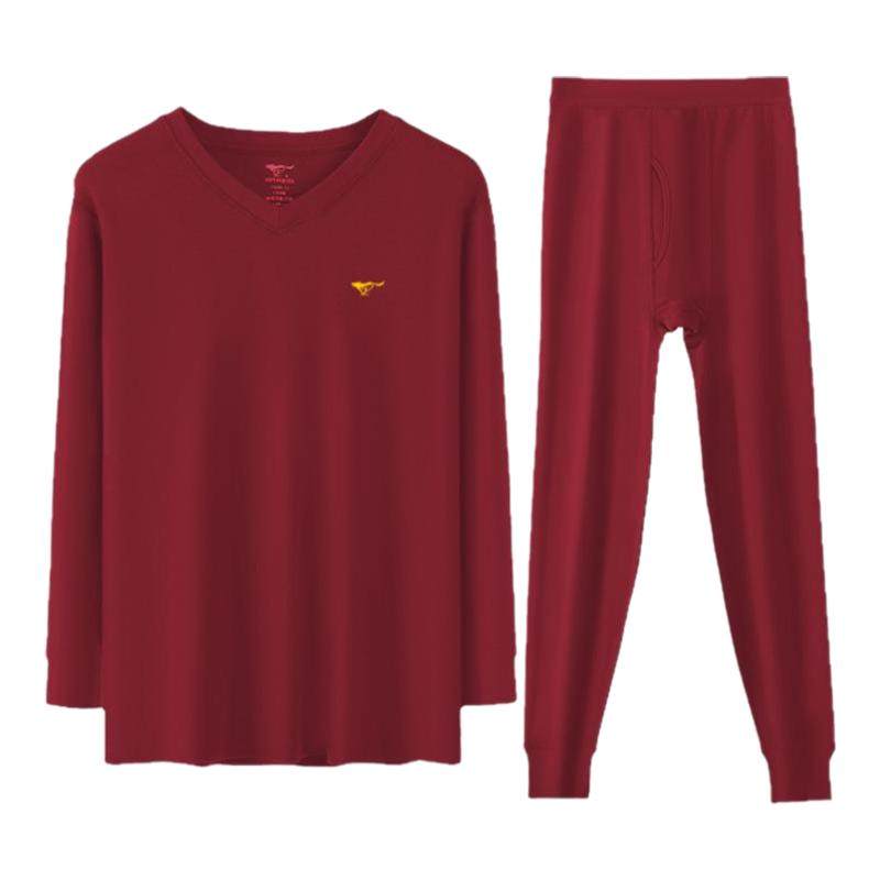 七匹狼2026马年本命年衣服男装结婚属马爸爸红色保暖内衣套装礼物