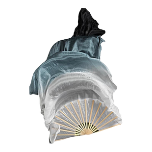 加长舞蹈扇长稠扇子广场舞跳舞真丝水墨渐变长飘大扇左手指月如烟