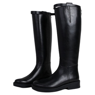 MantenerGran女士长筒骑士靴复古真皮黑色靴子不过膝长靴 MG女鞋