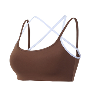 annerun撞色美背内衣女可外穿固定杯运动文胸聚拢吊带背心瑜伽服