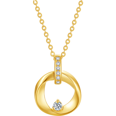 周六福18K金钻石项链女天然真钻吊坠au750锁骨璀璨莫比乌斯环双环