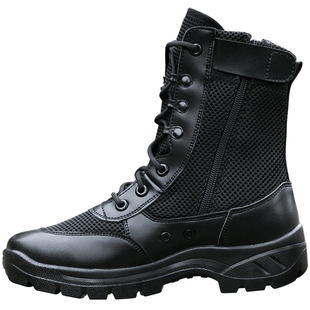 夏季透气作战靴户外靴子战靴男黑色拉链战术靴透气训练女保安鞋子