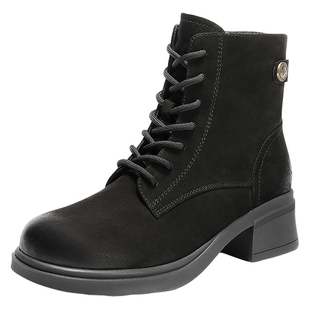 森达羊皮马丁靴25冬新商场同款复古高级感增高粗跟休闲靴4CU40