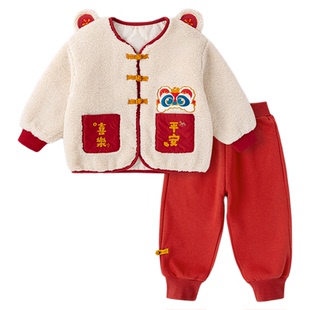 嘟嘟家童装男童拜年服女童年装红色儿童唐装新中式宝宝过年冬套装