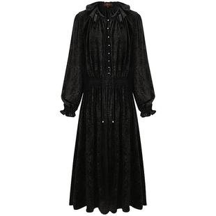 COCOBELLA复古压花烫金丝绒连衣裙荷叶收腰内搭长裙FR3239-2