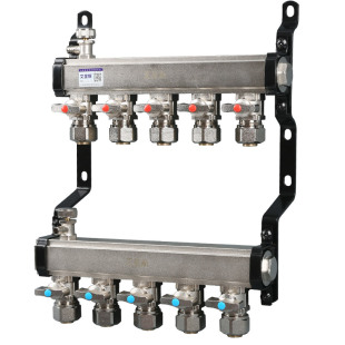 艾里斯全铜一体地暖大流量分水器家用地热阀门配件全套总成5路4路