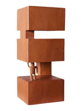 现货荷兰HKliving桃心木摆件木雕装饰艺术几何设计样板北欧正品