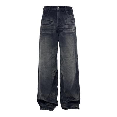 舒适感立体压皱灯芯绒做旧牛仔裤