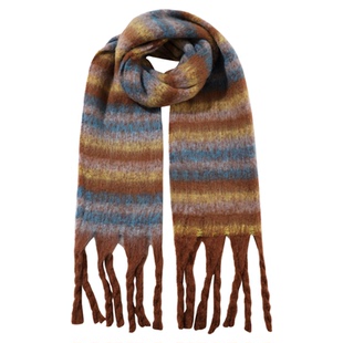 IIING帽控 围巾男女秋冬保暖2025新款百搭复古条纹流苏情侣围脖潮