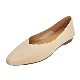 履约~羊皮浅口单鞋女软底棕色2026新款尖头平底真皮一脚蹬奶奶鞋