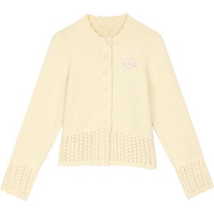 妖精的口袋甜美蓝色镂空拼接新年毛衣女2025冬新款慵懒风甜美内搭