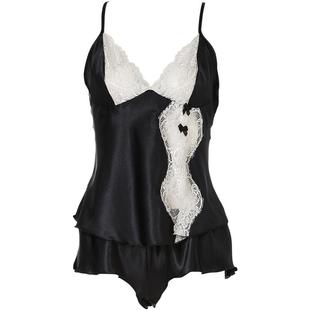 春夏季薄款睡衣清凉舒适诱惑性感内衣缎面吊带V领冰丝短裤家居服