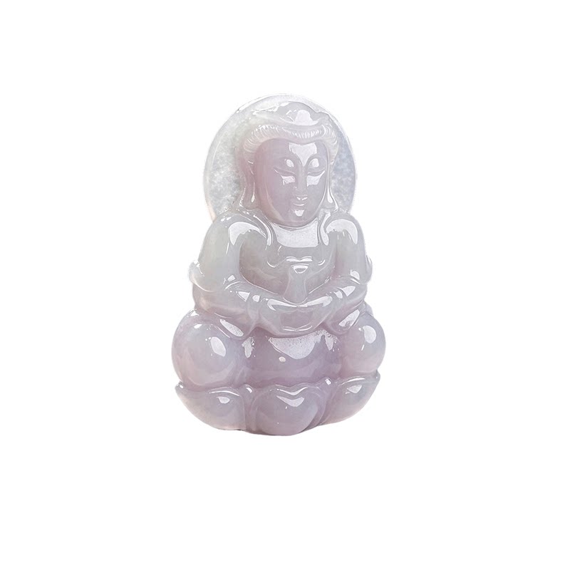 七彩云南缅甸A货天然翡翠糯化淡粉紫翡翠观音挂件吊坠