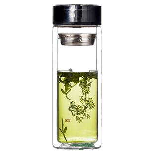双层玻璃杯300ml办公喝水茶杯隔热带盖过滤真空水杯透明耐热便携