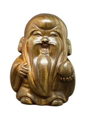 天然绿檀木Q版寿星文玩摆件装饰