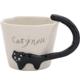 可爱猫咪马克杯家用手绘喝水杯子釉下彩陶瓷的咖啡杯情侣杯拉花杯