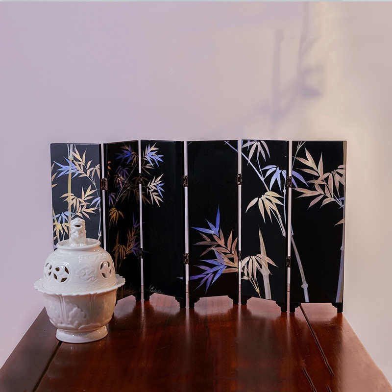 中式国潮茶空间桌面摆件漆器双面屏风创意客厅摆件玄关装饰礼盒装